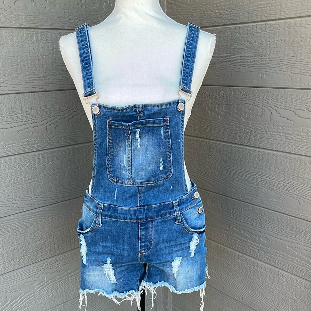 Blue Distressed Jean Shorts with Frayed Hem